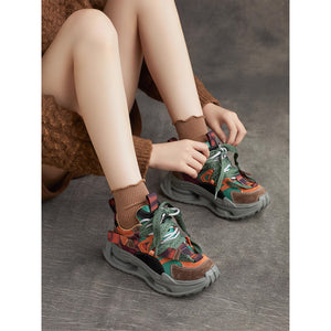 Giày da Sneaker retro sắc màu cột dây để bằng - OD1986