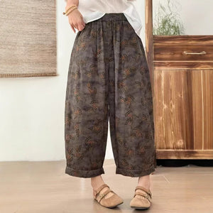 Quần baggy lửng in hoa lá retro ống rộng - Q170