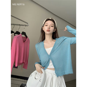 Áo khoác cardigan len dệt kim dài tay cổ V bốn khuy - NU9114