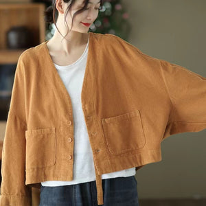 Áo khoác nhung retro dài tay cổ V cánh dơi - NU9372