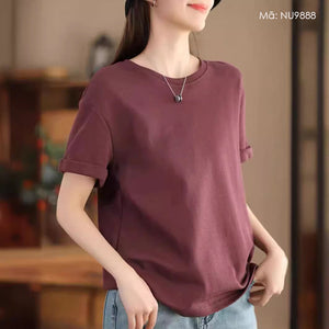 Áo T-shirt ngắn tay cổ tròn dáng rộng một màu - NU9886