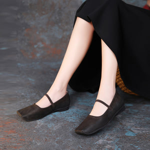 Giày da retro đế bằng mũi vuông - OD2124