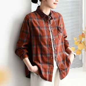 Áo sơ mi dài tay cổ đức kẻ caro túi lệch - A790