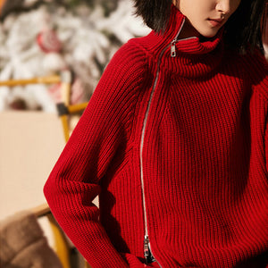Áo khoác len cashmere dài tay cổ lọ khóa kéo bên hông - NU9535