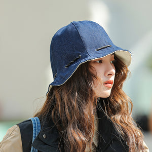 Mũ denim retro vành rộng dây rút - M018