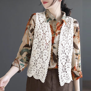 Áo khoác len cardigan sát nách cổ V đan những chiếc lá - NU9239