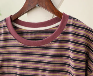Áo T-shirt ngắn tay cổ tròn kẻ sọc retro - A786