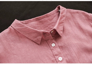 Đầm liền linen ngắn tay cổ đức khuy cài eo xếp - D049