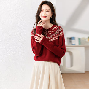 Áo len dài tay cổ tròn khuy cài hoa văn retro - NU9570