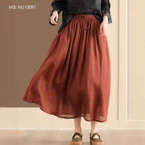 Chân váy linen retro lưng thun cột dây hai lớp - NU10089