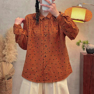 Áo sơ mi dài tay cổ đức chấm bi một túi - A183