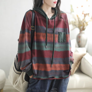 Áo hoodies dài tay kẻ sọc màu vạt kiểu rách - NU9304