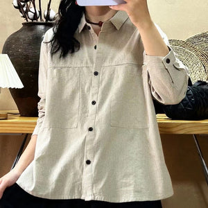 Áo sơ mi linen dài tay cổ đức hai túi vuông vạt bằng - NU9317