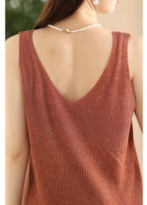 Áo T-shirt sát nách cổ V dệt kim - NU10163