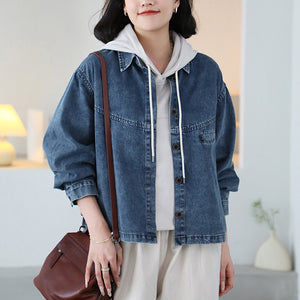 Áo khoác denim dài tay cổ đức một túi ngang nhỏ - A057