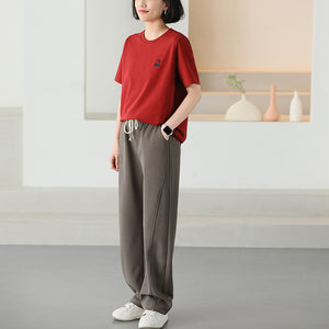 Áo T-shirt ngắn tay cổ tròn thêu quả cherry - NU9832