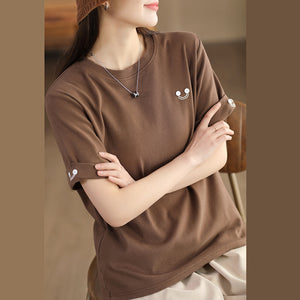 Áo T-shirt ngắn tay cổ tròn một màu mặt cười - NU9777
