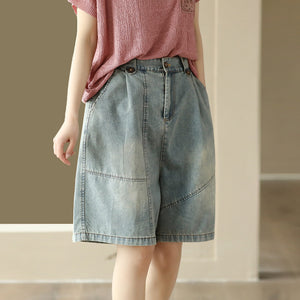 Quần sooc denim lưng thun form rộng một túi sau - NU8851