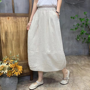 Chân váy linen lưng thun hai túi chéo đơn sắc - NU8989
