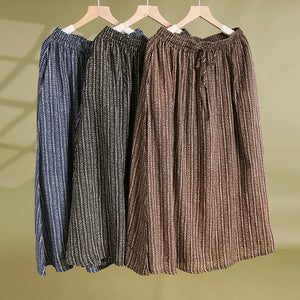 Chân váy linen lưng thun in hoa văn retro kẻ sọc - NU8817