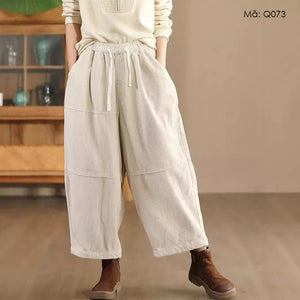 Quần baggy nhung tăm lưng thun dây rút ống rộng - Q071