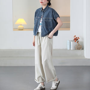 Áo khoác denim ngắn tay bo chun cổ đức - A865