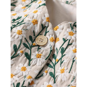 Áo khoác linen gile sát nách cổ V thêu những bông cúc họa mi - OD1748
