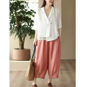 Áo khoác cardigan linen ngắn tay cổ vest một khuy cài - NU8922
