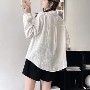 Áo sơ mi linen dài tay cổ pipi thêu hoa hướng dương - NU9725