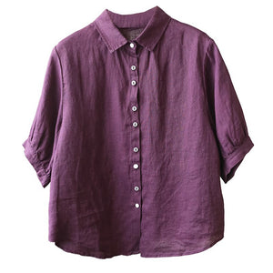Áo sơ mi linen ngắn tay cổ đức một màu - A005