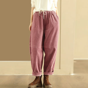 Quần baggy nhung tăm lưng thun dây rút ống côn - NU9492
