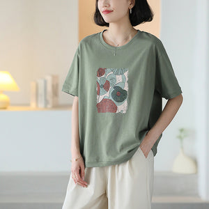 Áo T-shirt ngắn tay cổ tròn in hoa trừu tượng - NU10136