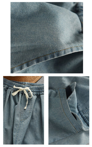Quần baggy denim lửng lưng thun dây rút hai túi sau - Q242