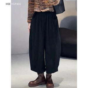 Quần baggy nhung lưng thun ống rộng đơn sắc - NU9430