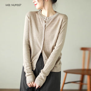 Áo khoác cardigan len đan dài tay cổ tròn đơn sắc - NU9355