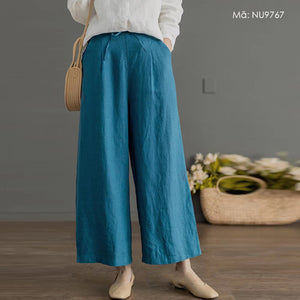 Quần baggy linen lưng thun ống rộng đơn sắc - NU9765