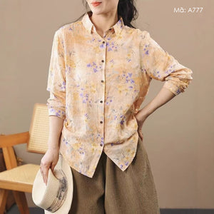 Áo sơ mi dài tay cổ đức in hoa retro - A775