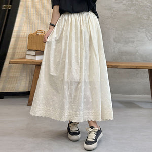 Chân váy linen lưng thun thêu hoa mặt trời - NU10186