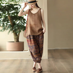 Quần baggy linen alibaba lưng thun in hoa văn trừu tượng - NU8960