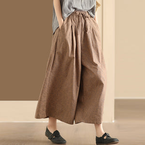 Quần baggy linen lưng thun in hoa liti ống rộng - NU10389
