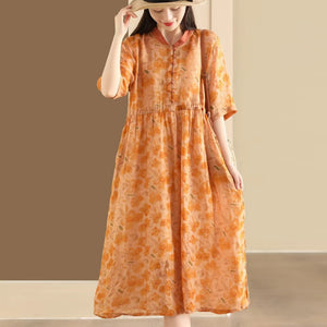 Đầm liền linen ngắn tay cổ V - D120