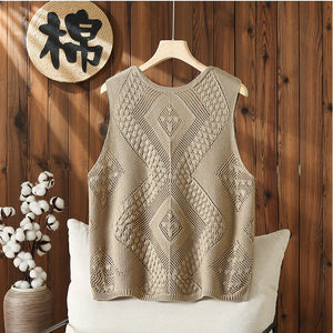 Áo gile len đan hoa văn retro cổ V - A193