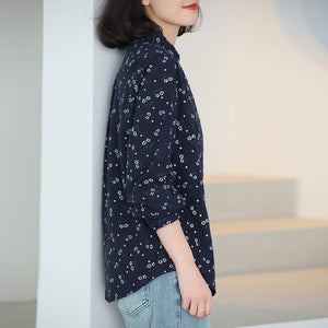 Áo sơ mi dài tay cổ pipi in hoa liti vạt mullet - NU9743
