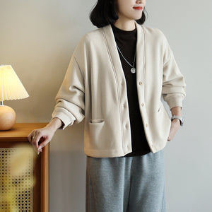 Áo khoác cardigan dài tay cổ V hai túi - A403