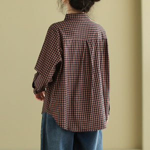 Áo sơ mi linen dài tay cổ đức túi lệch kẻ caro - NU10074