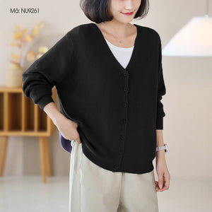 Áo khoác len dệt kim cardigan dài tay cổ V đơn sắc - NU9259