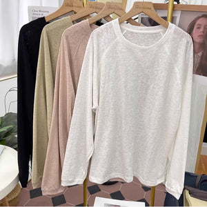 Áo T-shirt dài tay bo cổ tròn tròn đơn sắc - NU9108