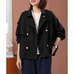 Áo khoác retro dài tay cổ vest kiểu hai hàng khuy - NU9320