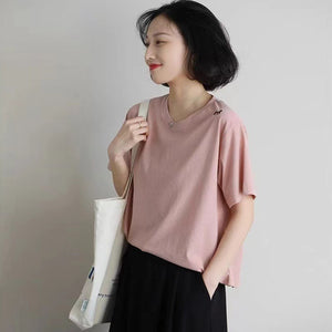 Áo T-shirt ngắn tay cổ tròn thêu chú cón nhỏ - NU10083