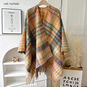 Áo khoác len cardigan kiểu khăn choàng hoa văn retro - NU9453